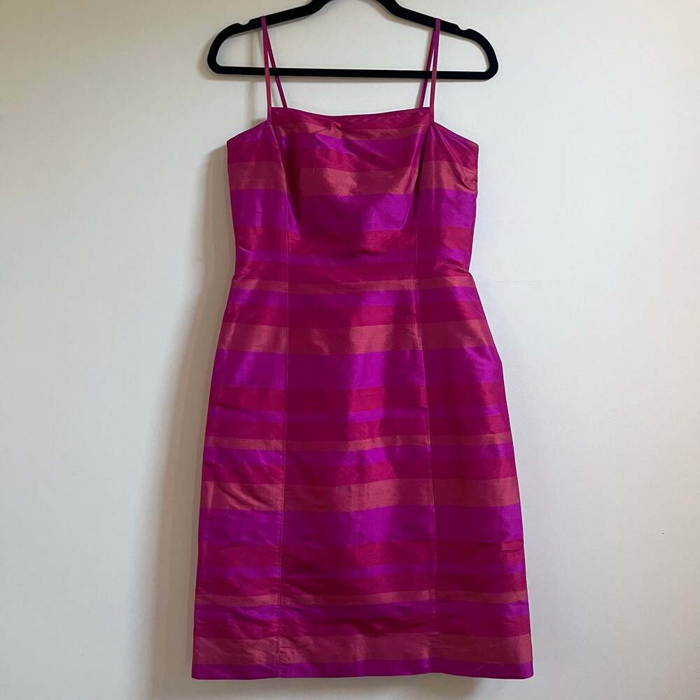 Vintage Ann Taylor Silk Dupioni Striped Dress Pink Orange Preppy Charlotte York